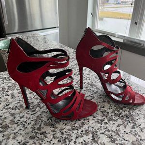 Schutz Cage Dark Red Suede Heels - Size 8